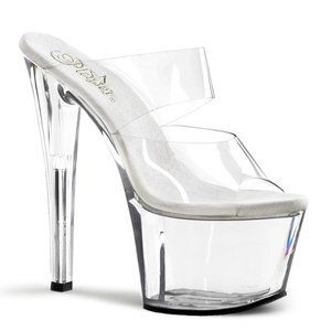 7" Pleaser Double Strap Clear Heels